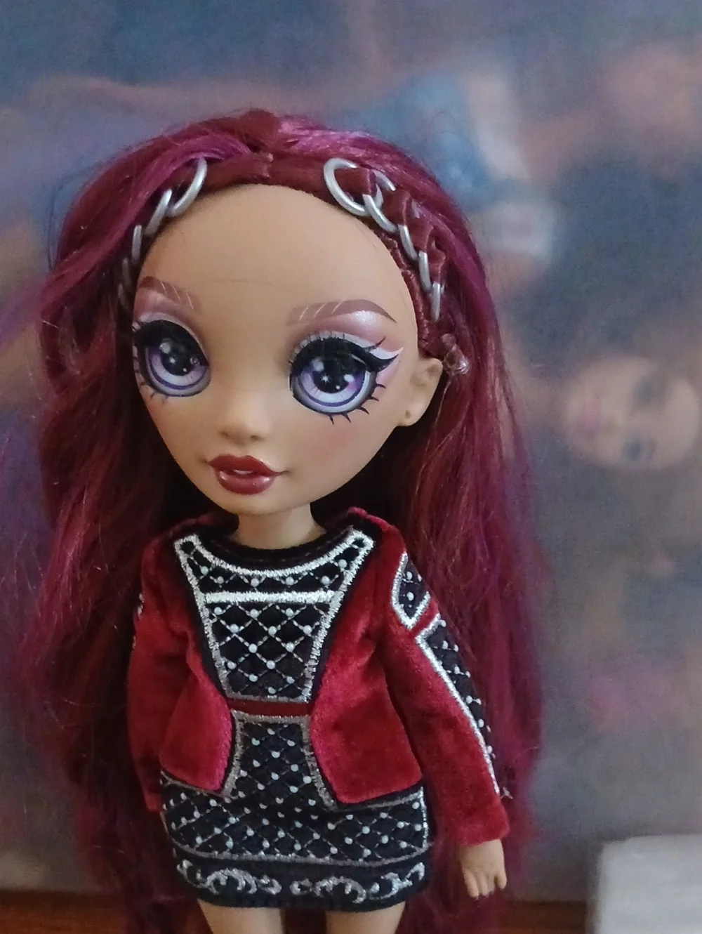 Raimbow Hgh Doll With Velvet Burgundy Dress with Embroidered Black Accents